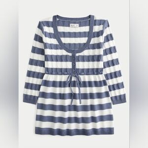 Hollister Cable-Knit Babydoll Sweater BLUE GREY STRIPE in SMALL